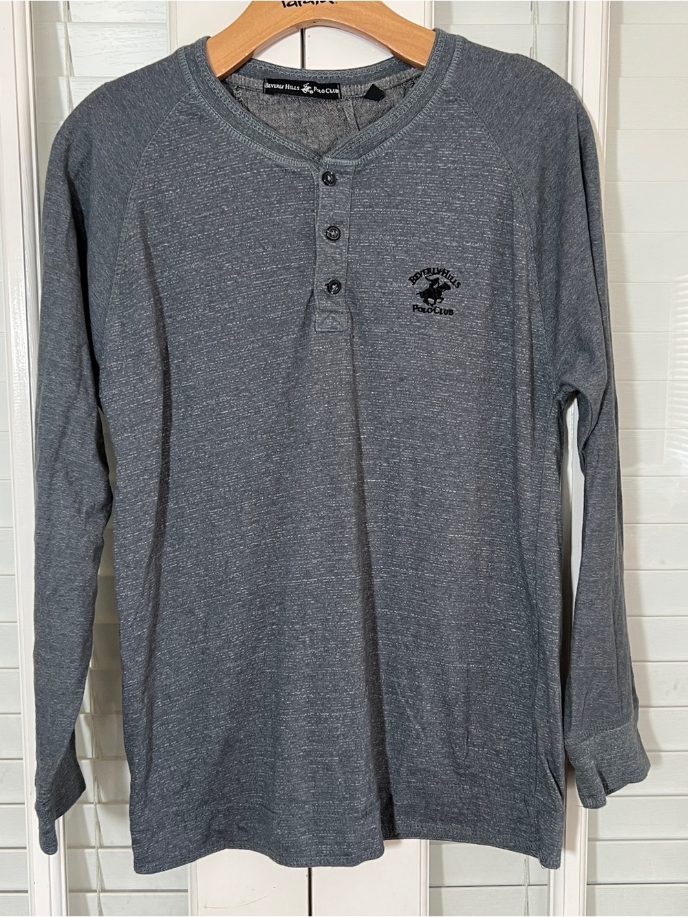 Beverly Hills Polo Club Men's Cotton Heather Gray Long-Sleeve Henley-Size S
